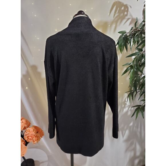 Chicos Womens Chenille Mock Neck Side Slit Pullover Tunic Sweater Size 2 L Black - Picture 3 of 8